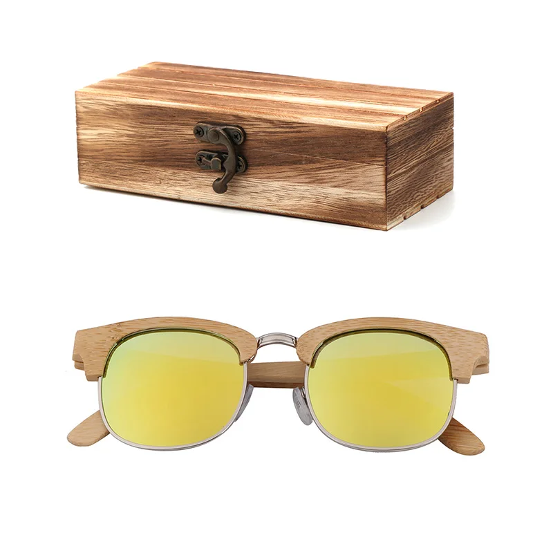 Модные женские солнцезащитные очки с защитой от УФ-лучей, бамбуковые, цветные линзы, полуоправы, женские, мужские, поляризационные, для путешествий, солнцезащитные очки с деревянной коробкой - Цвет линз: wood box
