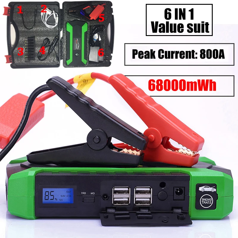 

68000mWh Car battery Jump Starter Great Discharge Rate Diesel Power Bank car Motor vehicle booster jumper Starting Device