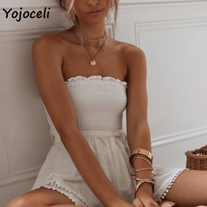 Женский Короткий комбинезон Yojoceli пляжный с кисточками и бантиком лето 2019|Платья|