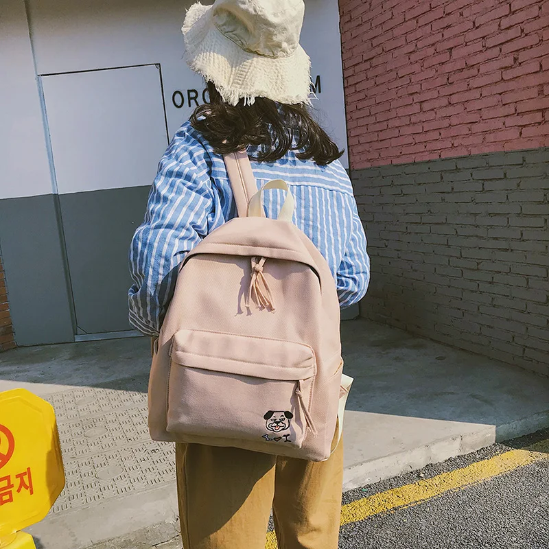 Women Backpack Schoolbag Canvas Cute Dog Embroidery Cotton Fabric Backpack Female Vintage Notebook Backpack For Girls School Bag (19)