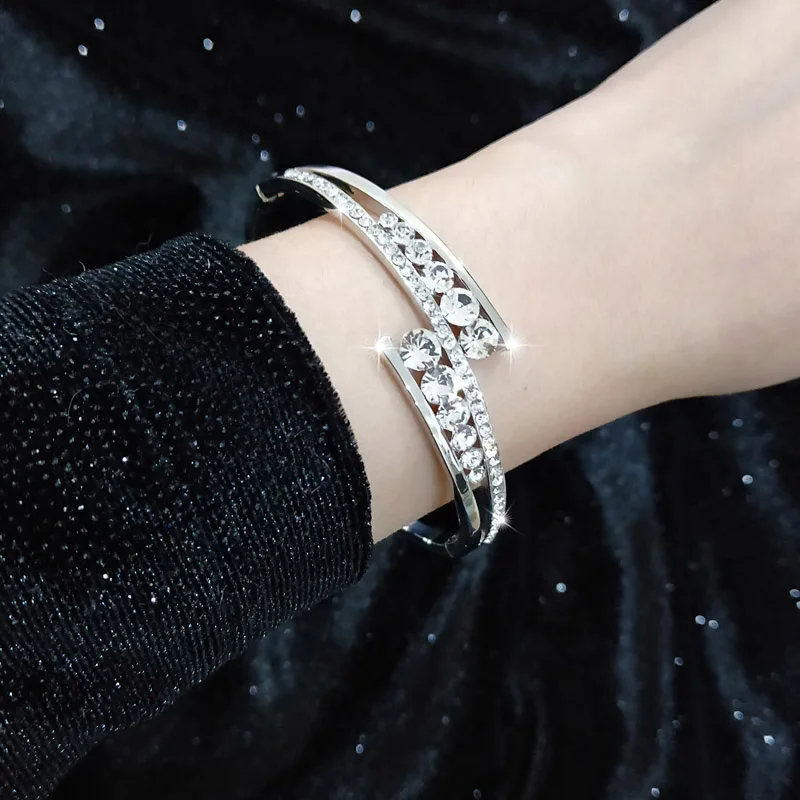 SINLEERY ослепительный кубический цирконий браслет с отверстиями манжета для женщин роскошный кристалл браслеты серебряного цвета ювелирные изделия SL054 SSB