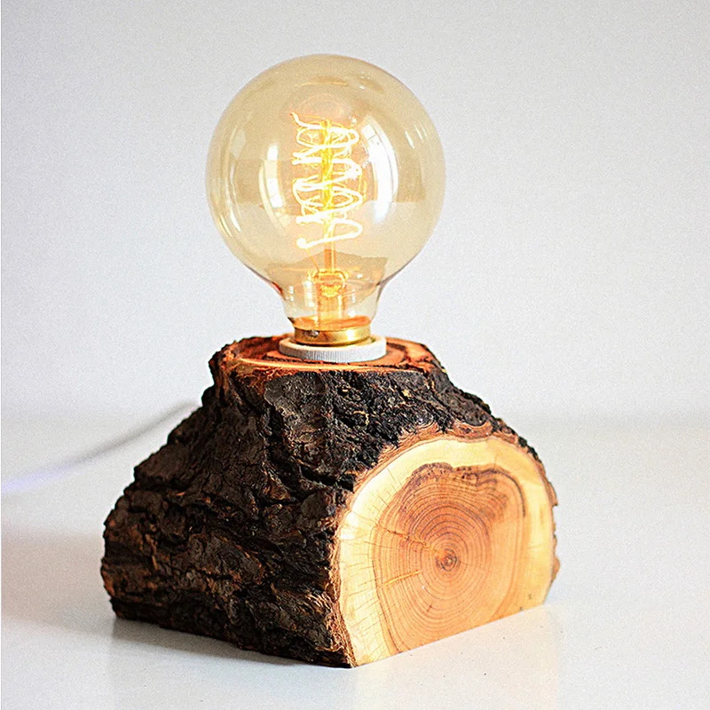 

Manual Apricot Wood Loft Vintage Industrial Log Table Light Edison Desk Lamp Bar Cafe Bar Store Hall Club Coffee Shop Decor