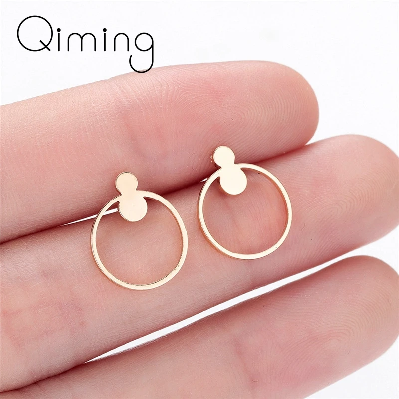 

Stainless Steel Circle Stud Earrings Small Geometric Round Brincos Minimalist Ear Jewelry Femme Gold Simple Earrings Gift