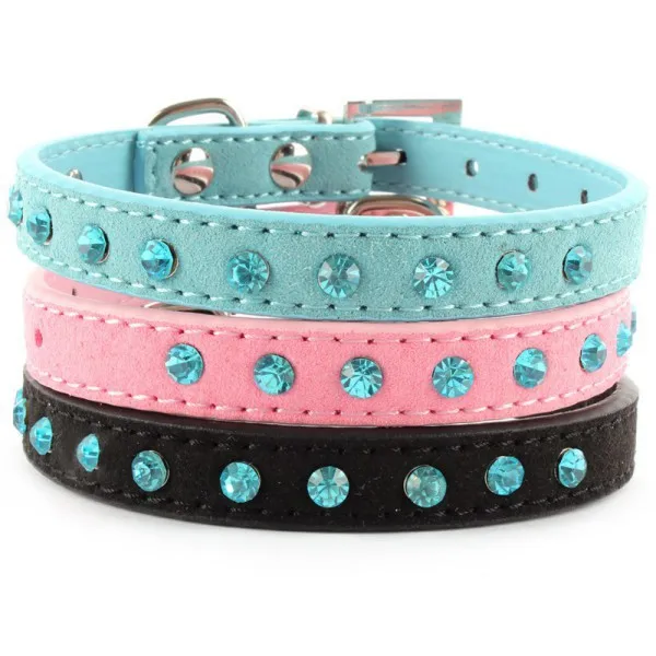 

2018 Factory Price! Small Pet Dog Velvet PU Leather Collar Puppy Cat Crystal Rhinestone Neck Strap