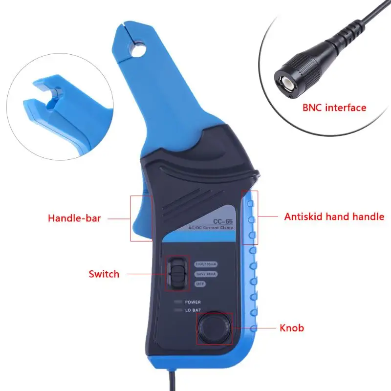 

Digital CC-65 AC/DC Current Clamp Meter Clamp Pincers 20KHz Bandwidth 20mA-65A with BNC Connector
