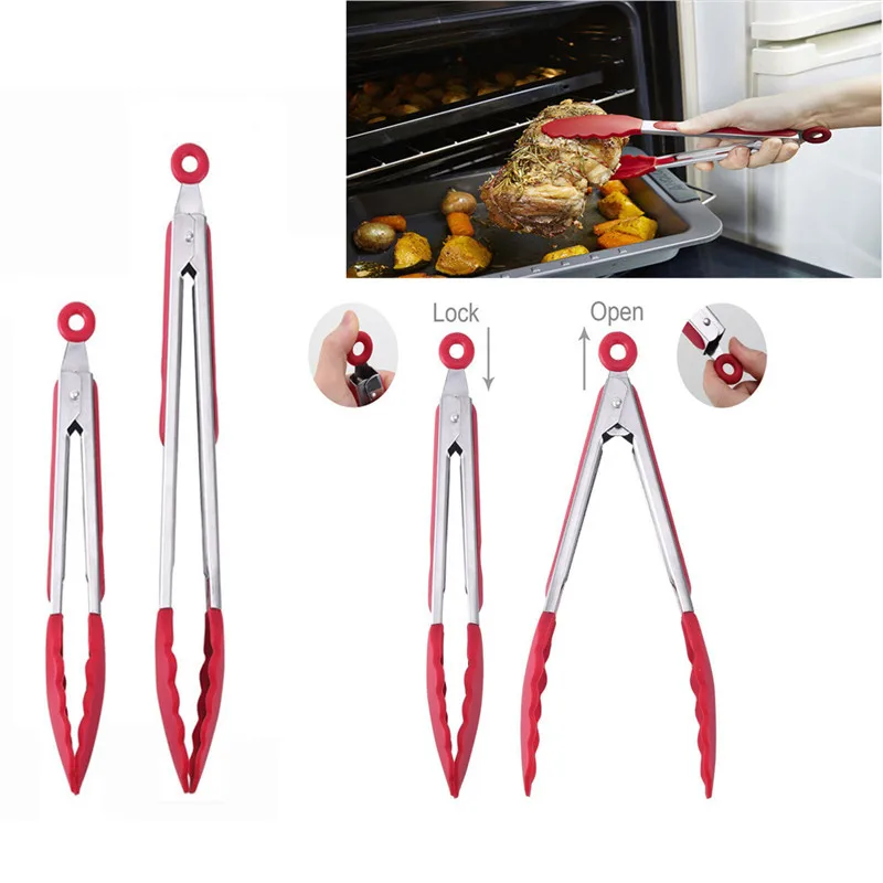 Resistant convenient Premium Silicone Kitchen Tongs 2 Pack 9 Inch 12