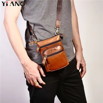 

YIANG Brand Men's Genuine Leather Casual Cross body Shoulder Bags Men's Fashion Messenger Bag Waist Belt Pack Mobile Phones Bags