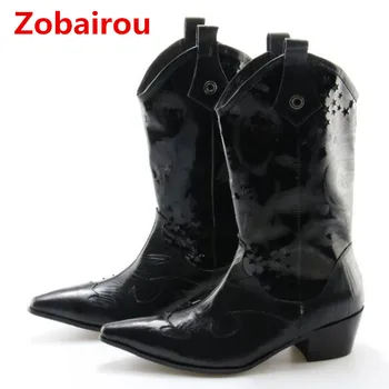 

Zobairou 2018 new fashion chelsea boots black genuine leather military cow boy boots mens cool winter knee high pointy shoes men