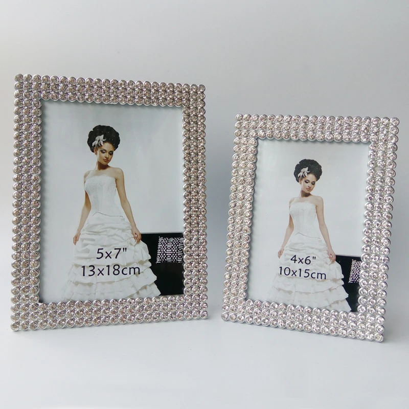 

Wedding Accents Shiny Silver Plating with Clear Rhinestones Jeweled Rectangle Metal Alloy Picture Photo Frame in 4x6 and 5x7