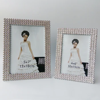 

Wedding Accents Shiny Silver Plating with Clear Rhinestones Jeweled Rectangle Metal Alloy Picture Photo Frame in 4x6 and 5x7