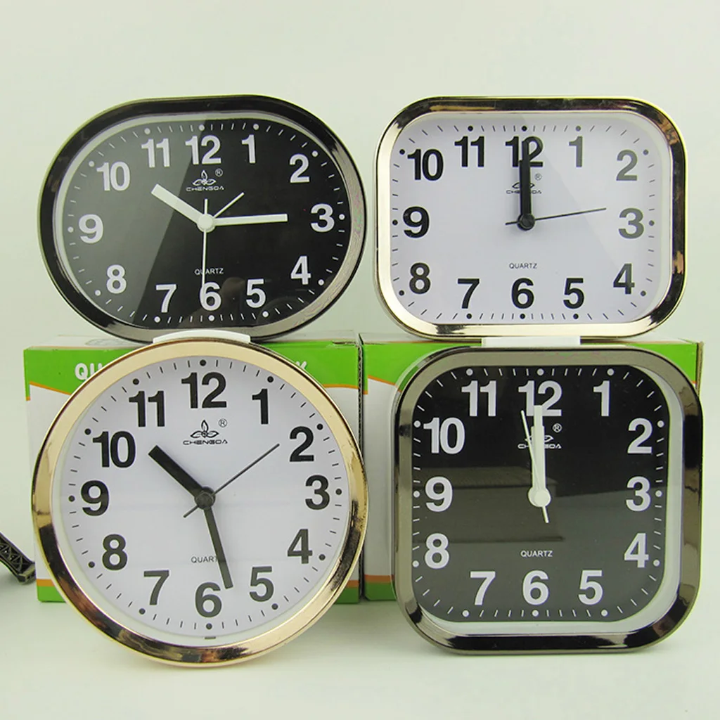 Modern Multi Shaped Portable Desk Clock Alarm Clock Quartz Gold Frame Decor Home Office Study