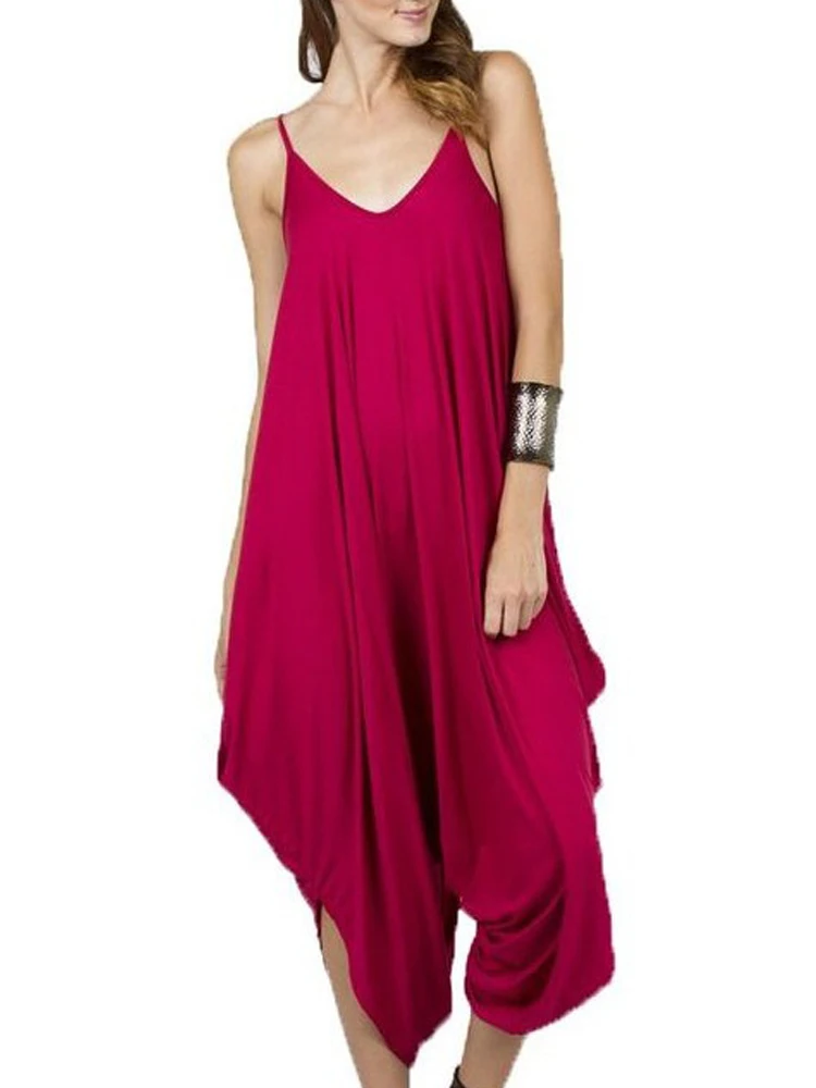

Casual Women Jumpsuits Sexy Party Rompers Women Sleeveless Wide Leg Overalls Long Harem Pants Loose Jumpsuits Large Size Summer