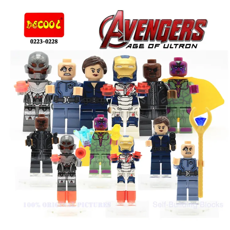 

6pcs SUPER HEROES Avengers SHILED Ultron Vision Iron Man Nick minifig assemble Building Blocks Kids Toys