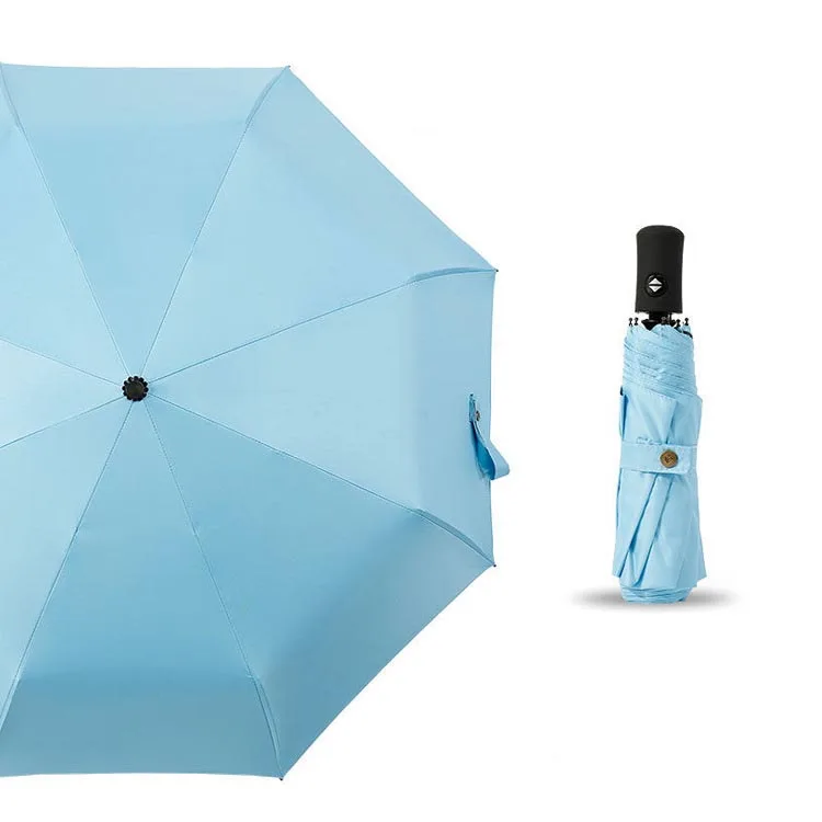 Модный с принтом трехслойный ветрозащитный автоматический зонт легко носить с собой женский анти-УФ солнцезащитный Зонт с черным покрытием - Цвет: Черный