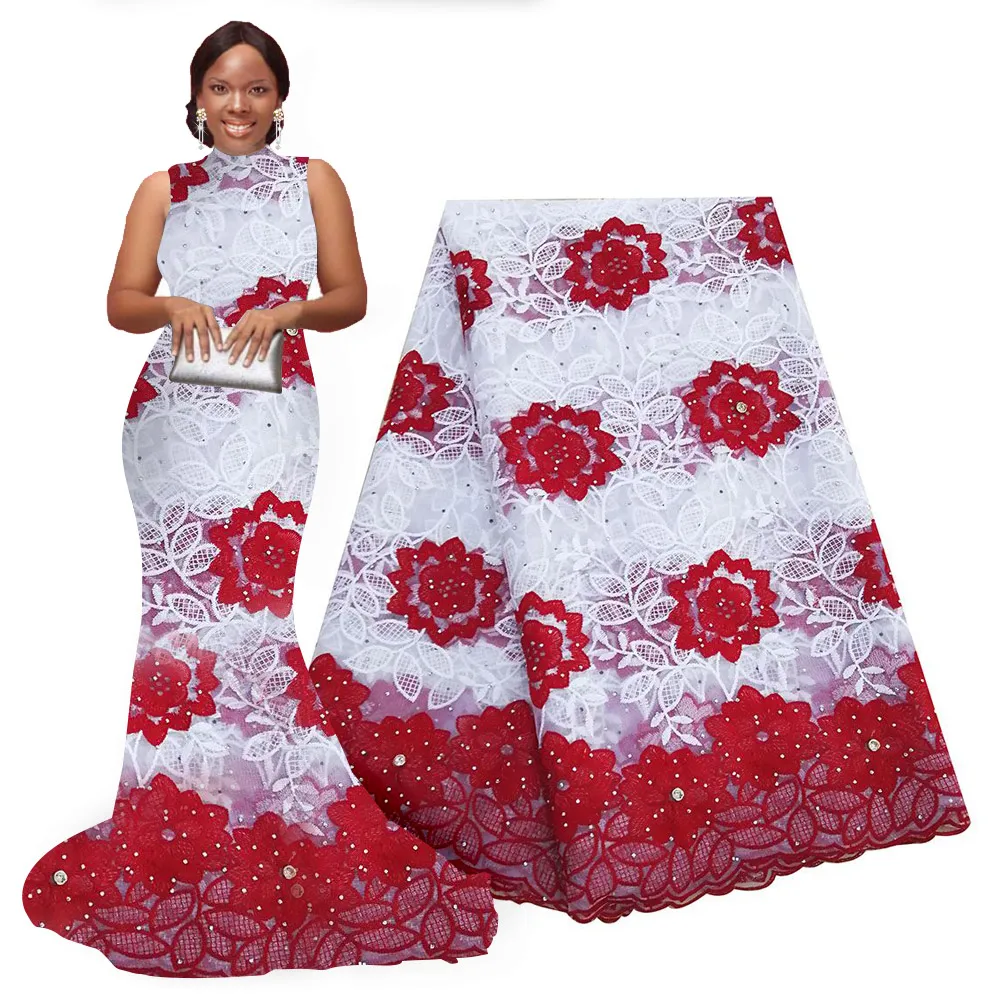 

African Beaded Lace Embroidered Mesh Lace Fabric African Lace Fabric High Quality Guipure Lace 5 yards for Party and Wedding