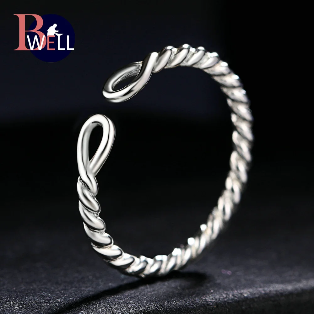

Bwell Twist Shape 100% 925 Sterling Silver Hiphop Adjustable Big Rings For Women Party Fine Jewelry BWRY033