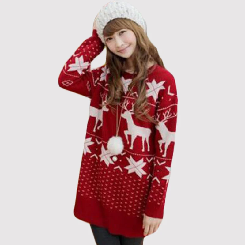 Rihschpiece Oversize Christmas Sweater With Deer Winter Pullover Women Sweaters And Pullovers Knitted Long Sweater Jumper RZF777