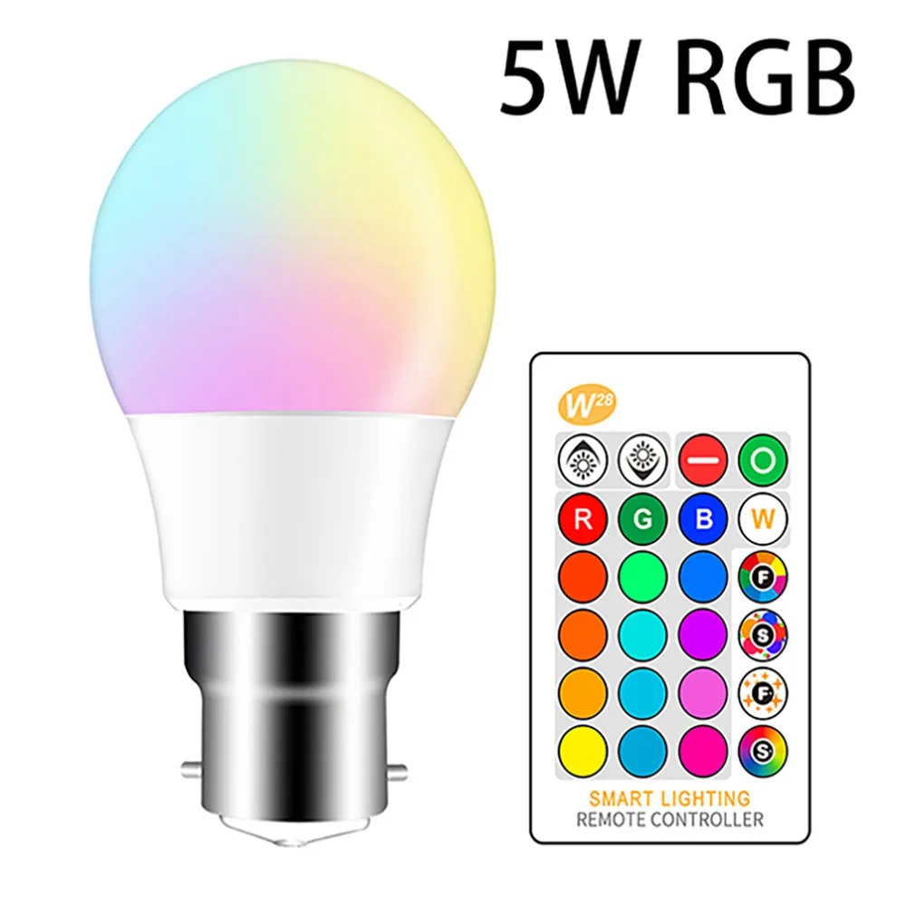 RGB светодиодный светильник E27 B22 с регулируемой яркостью, 16 цветов, меняющий магический светильник, 5 Вт, 10 Вт, 15 Вт, переменный ток, 110 В, 220 В, RGB+ белый ИК-пульт дистанционного управления, умная лампа - Испускаемый цвет: B22 5W RGB