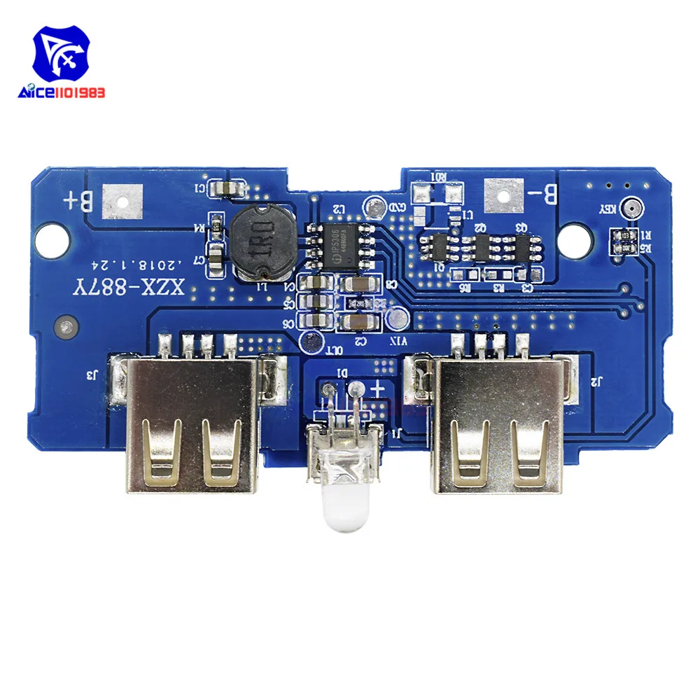Двойной USB 5 В 2A повышающий внешний аккумулятор зарядное устройство плата модуль зарядки Повышающий Модуль источника питания 2A выход 1A вход