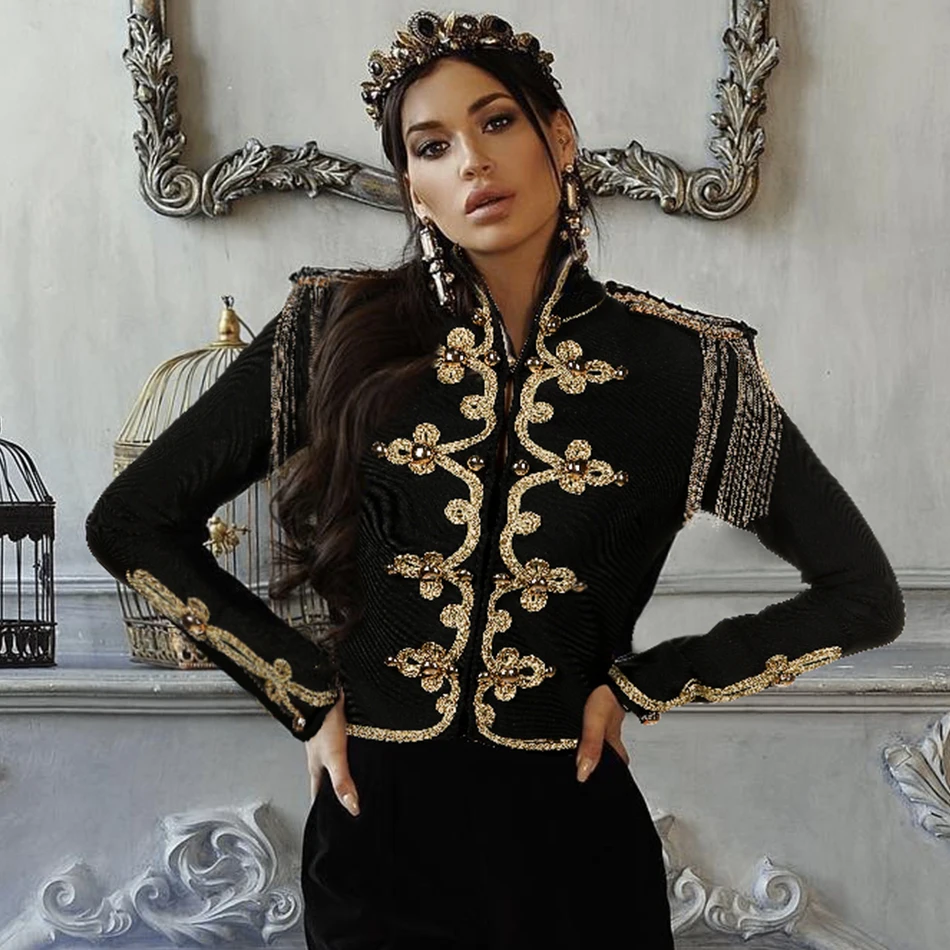 

Newest Fashion Celebrity Party Women Coat Black Long Sleeve Stand Chain Sexy Night Out Short Coat Women Vestidos Wholesale