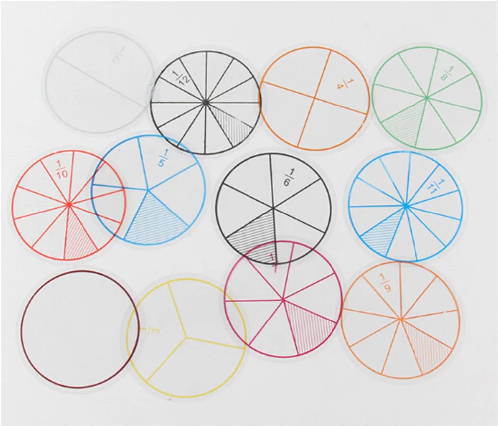 12pcs/lot Math Fractions Circles Toy Plastic Numbered Fractions Circles Math Chips Mathematics Number Toy Dia. 8cm wooden math teaching toys,plastic math counters