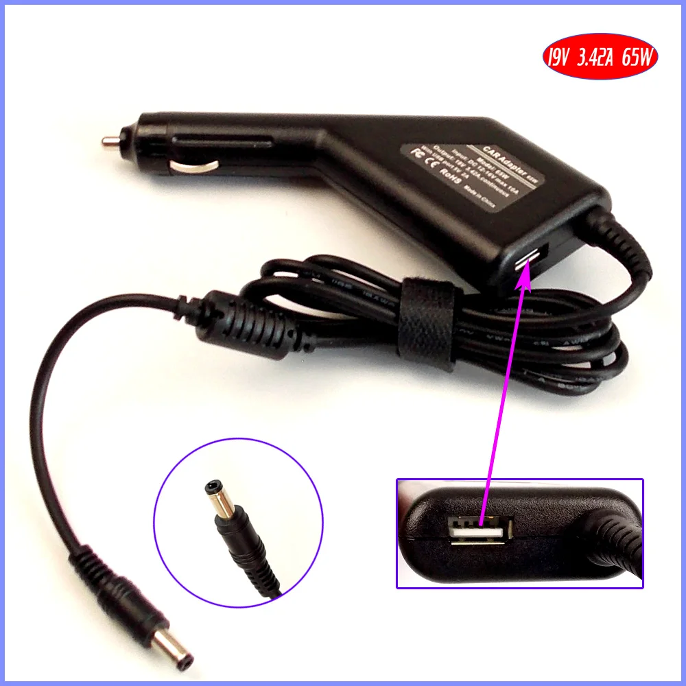 19v 3.42a 65w Laptop Car Dc Adapter Charger + Usb(5v 2a) For Lenovo