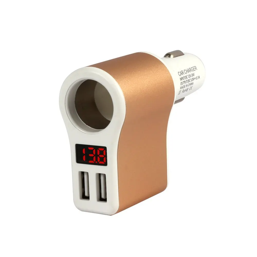Car Charger For iPhone Samsung 2-Port USB Car-Charger LED Screen Cigarette Lighter 3.1A Charging Mobile Phone Adapter