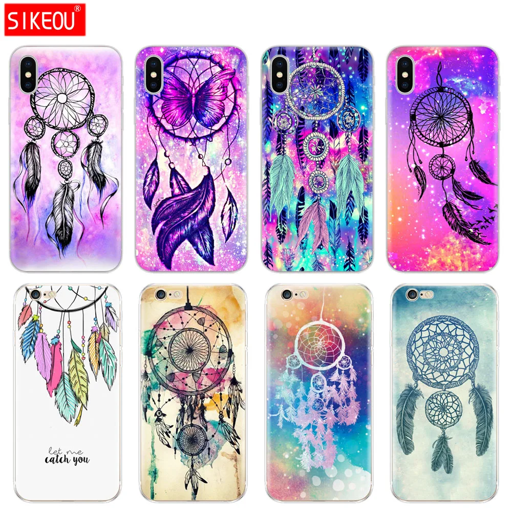 

Silicone Cover Phone Case For Iphone 6 X 8 7 6s 5 5s SE Plus 10 XR XS Max Case purple blue Dream Catcher