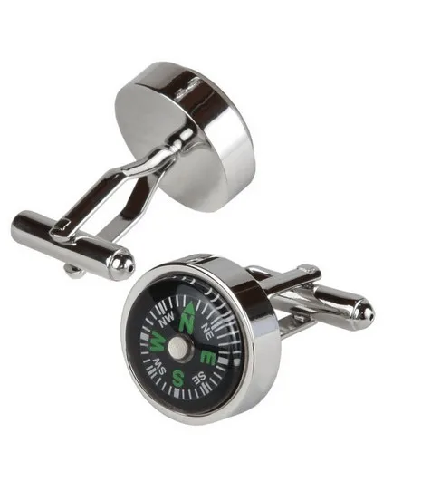 silver cufflinks 2 pcs  Stainless steel men's fashion compass cufflinks gold plated cufflinks