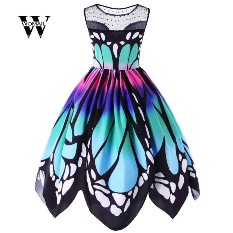 

2018 hot sale Women plus size Summer Butterfly Printing Sleeveless Party Dress Vintage Swing Lace Dress drop shipping Apr 24