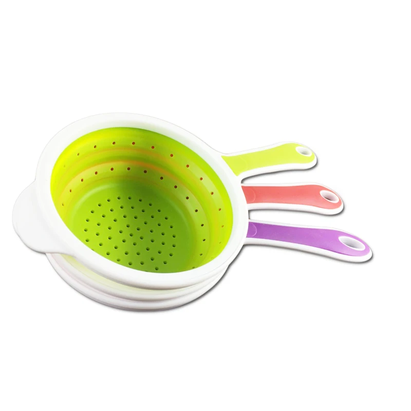 Wind flower Collapsible Silicone Colander Strainer With Handle Fruit Vegetable Basket Drain Kitchen Washing Tool