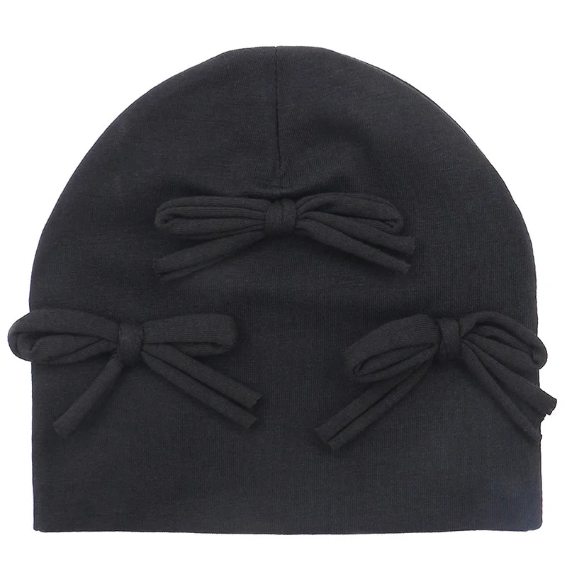 GZhilovingL New Cute Baby Cotton Bow Hat Beanies For Infant Girls Boys Kids Winter Soft Solid Newborn Baby Hair Accessories - Цвет: Black 1