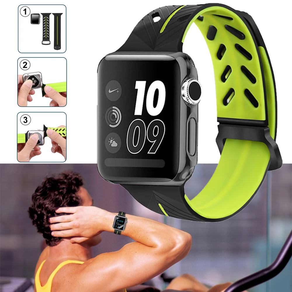

JANSIN Silicone Replacement Sport Band For Apple Watch 38mm 40mm 42mm 44mm Series1 2 3 4 Wrist Bracelet Sports Edition Strap