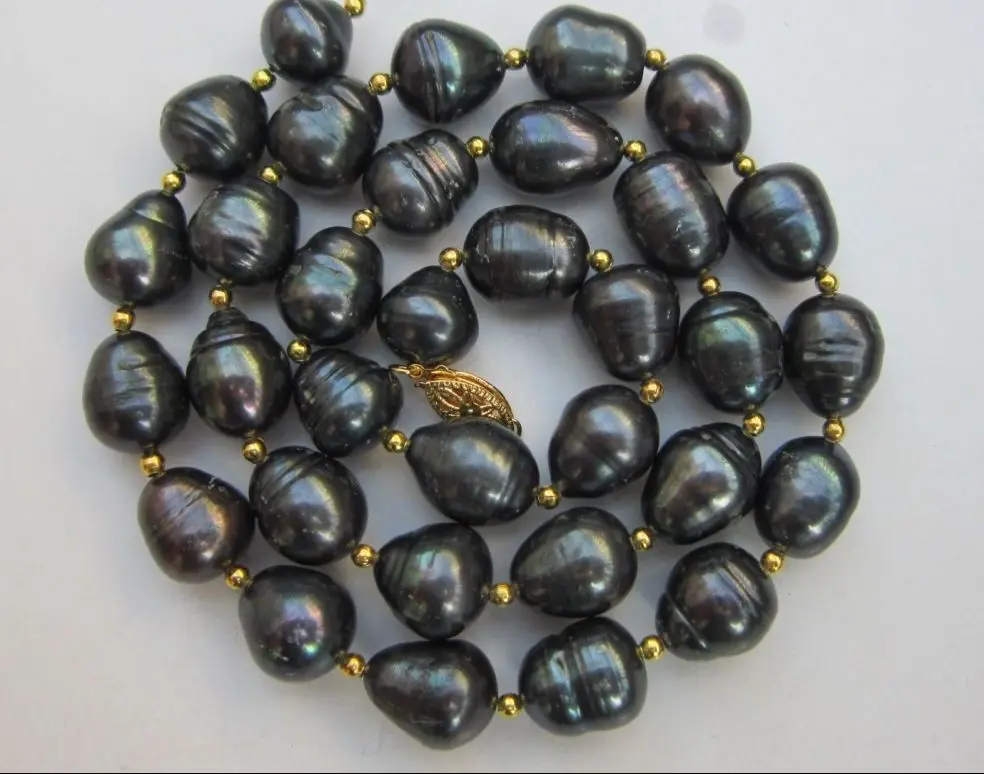 

ddh001650 11-13MM TAHITIAN GENUINE BLACK DROP PEARL NECKLACE 14k clasp