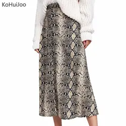 KoHuiJoo Мода 2019 г. для женщин длинные змея печати юбка дамы Высокая талия Vestidos Chic боковая молния до середины икры Винтаж Юбки для