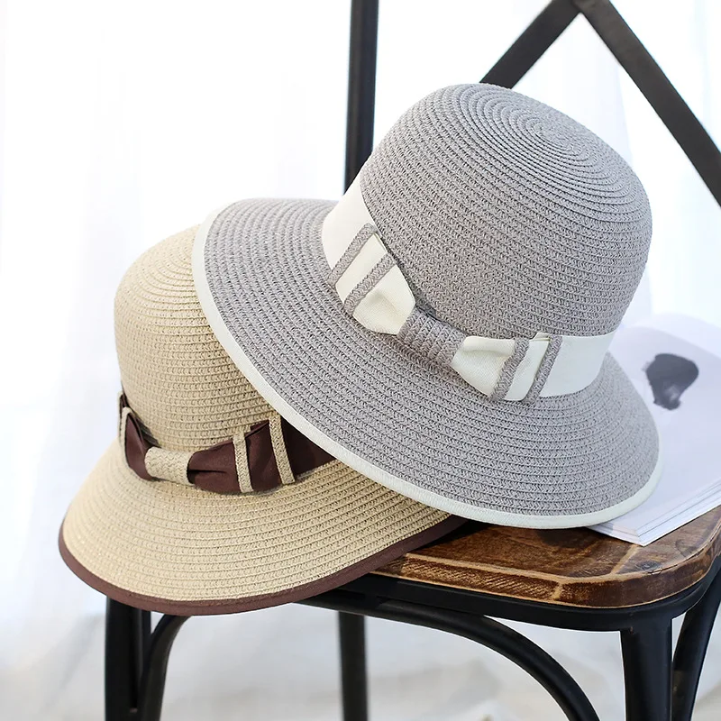 المرأة الصيف في الهواء الطلق Bowknot سترو قبعة واسعة كبيرة بريم طوي بنما دلو الشمس شاطئ كاب الأشعة فوق البنفسجية حماية الشمس قناع