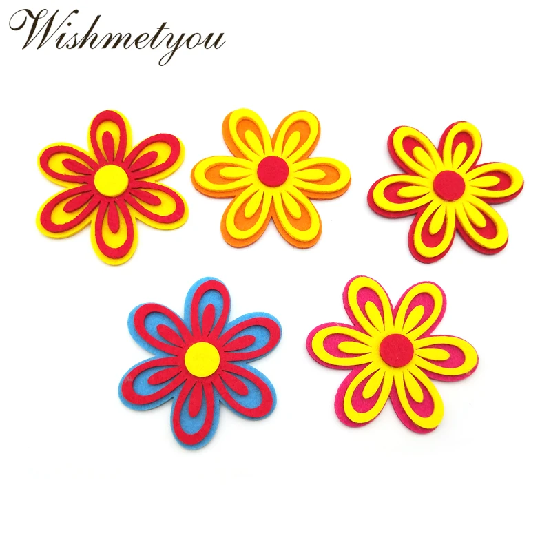 

WISHMETYOU 5Pcs Colorful Hollow Flowers Non-woven Felts Diy Kids Room Free Cutting Felting Decor Kindergarten Sticker Crafts New