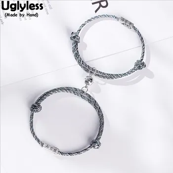 

Uglyless 1 pair Lovers Infinity Rope Bracelets Lotus Charms Creative Magnet Bracelet 925 Sterling Silver Jewelry Mountain Ocean