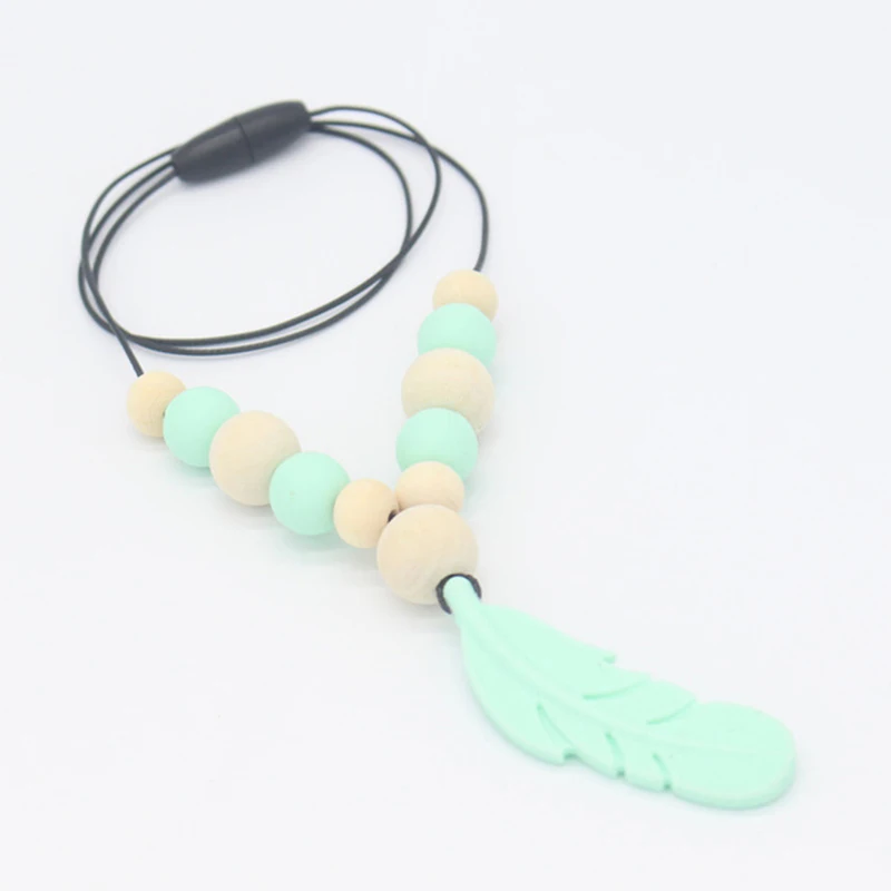 Lovely Baby Silicone Teether Feather Pendant Beads Teething Infant Necklace Chain Chewing Toy