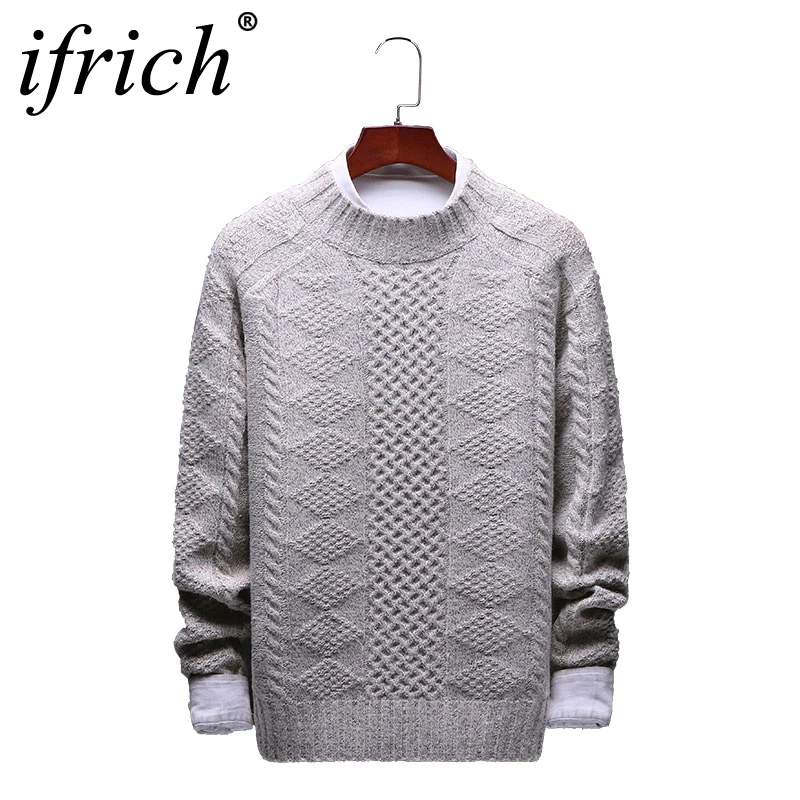 ^*Best Offers 2019 Male Fashion Brand Sweater Pullover O-Neck Slim Warm Solid Jacquard Hedging British Men's Clothing Men Turtleneck Dark Blue