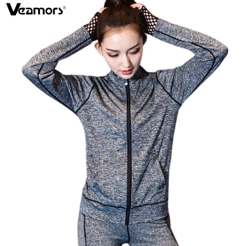 

VEAMORS Women Quick Dry Mesh Cuffs Yoga Shirt Breathable Soft Sport Long Sleeve Jacket With Pockets Workout Fitness Zipper Coat