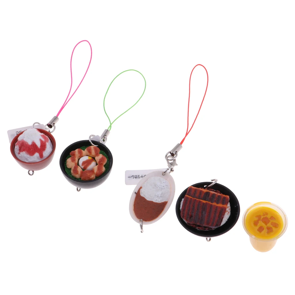  5Pcs 1/6 Dolls House Miniatures Kitchen Dining Table Decor Food Set Fruit Juice Ice Cream Meatball Steak Keychain