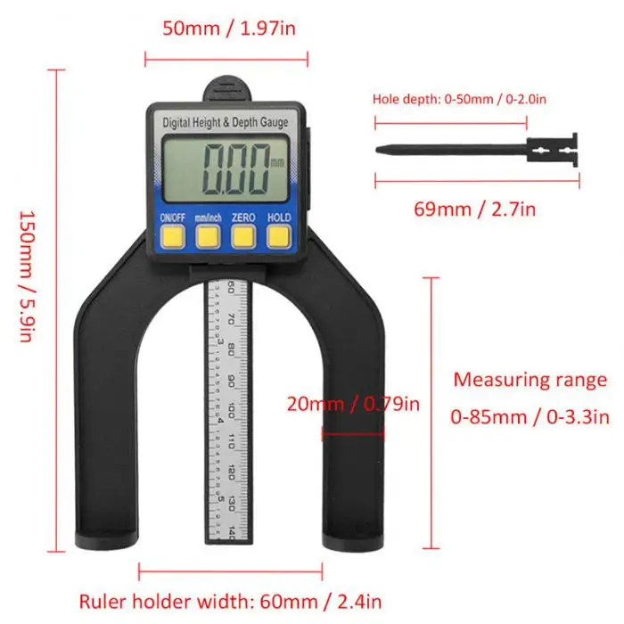 ЖК-дисплей цифровой датчик глубины скольжения штангенциркуль Верньер линейка 0-85 мм измерительный инструмент LO88
