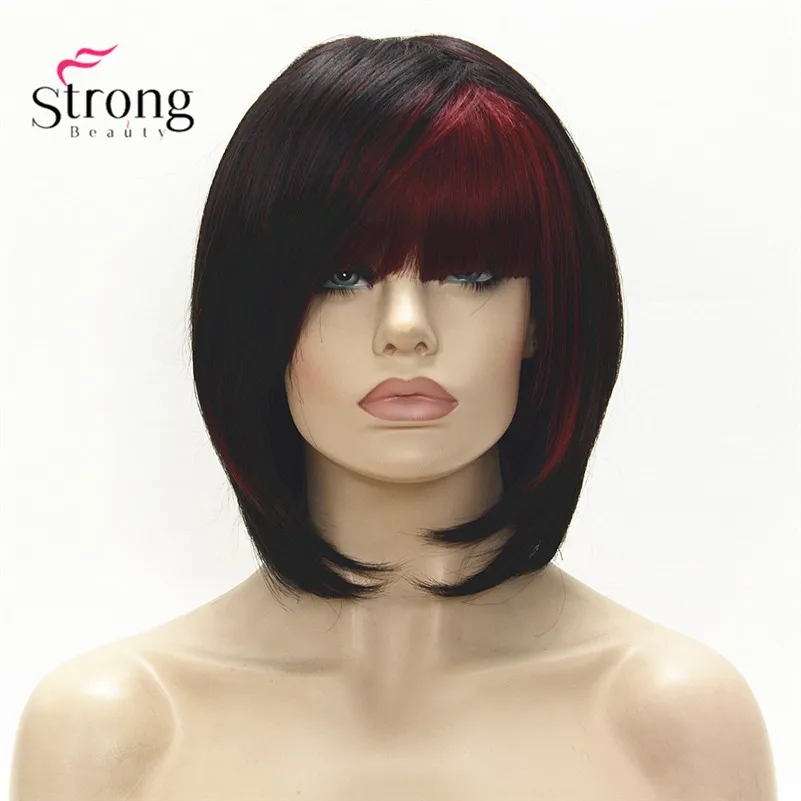 StrongBeauty короткий прямой коричневый выделенный Боб сторона подметает челка синтетический парик выбор цвета