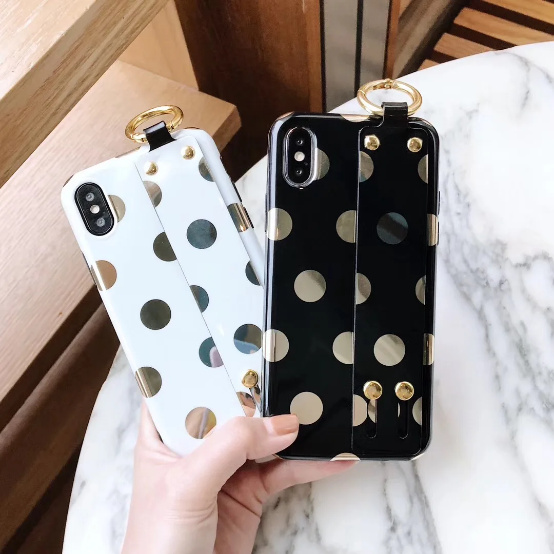 

Fashion simple Cute Polka Dots Cover Cases for iPhone Xs MAX Xr X 7 8 6 6splus Smooth soft silicone phone case with wrist strap