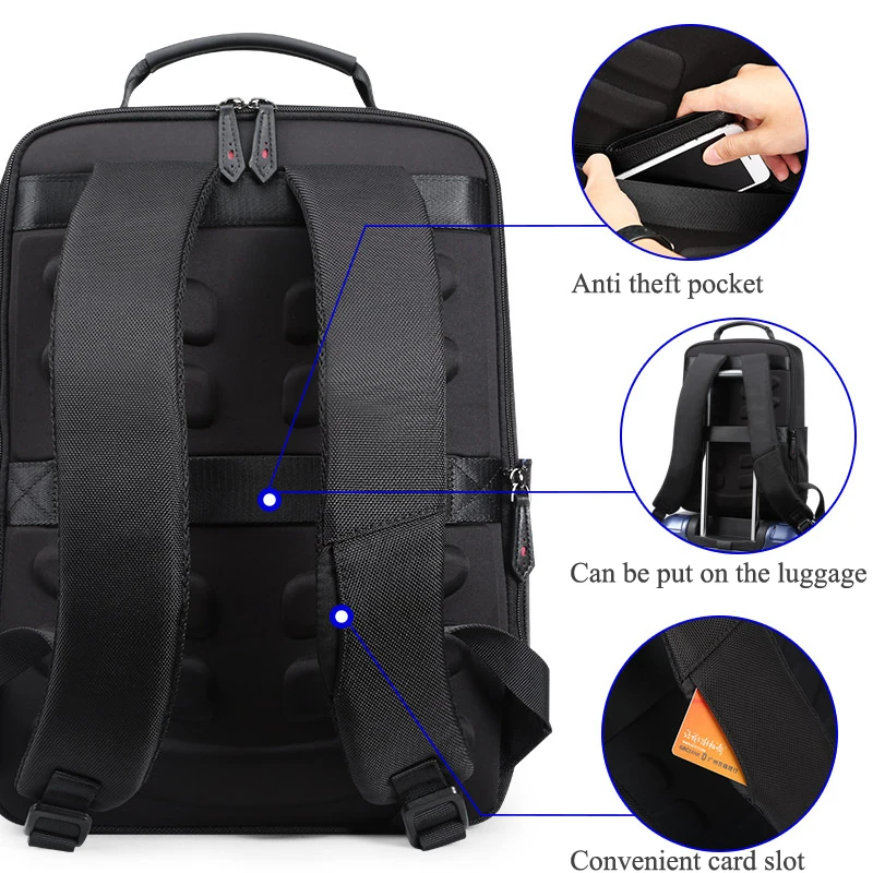  BOPAI Black Leather Backpack College Bag for Boys Mens Anti Theft Back Packs Travelling Bags Korean