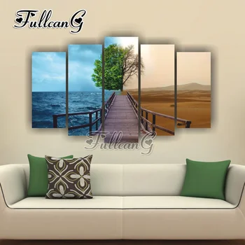 

FULLCANG diy 5pcs diamond painting "desert and ocean scenery" 3d cross stitch mosaic full embroidery kits multi-picture G1273