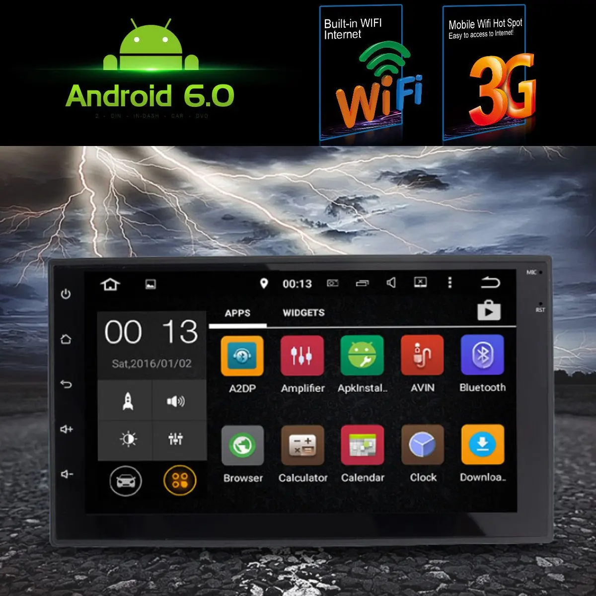 

7'' Android 6.0 Double DIN Car Stereo GPS Sat Nav DAB Radio WiFi Camera