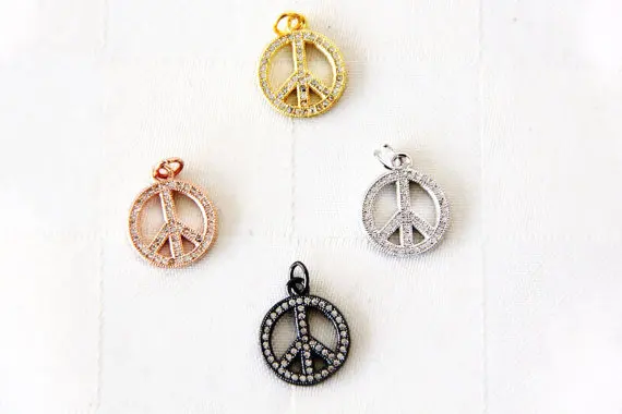 

CZ Micro Pave 14mm Peace Sign Charm with Jump Ring