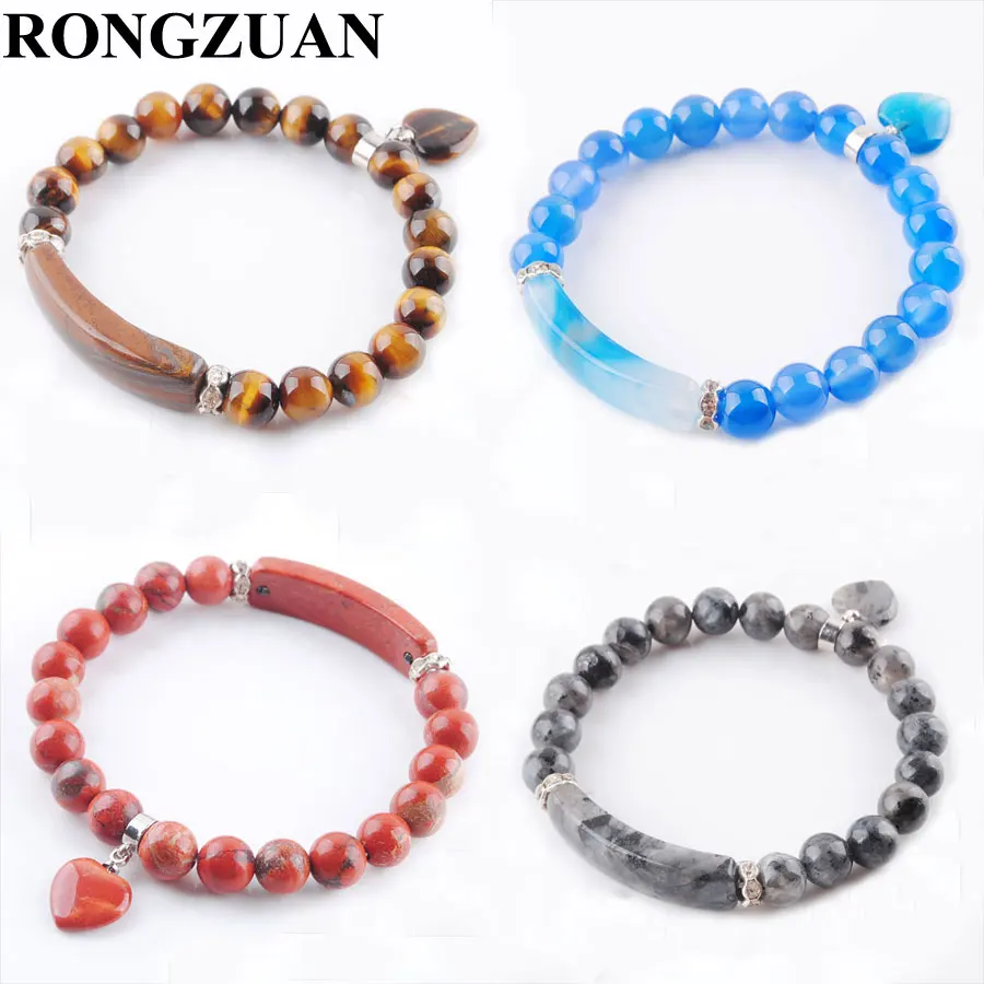 

RONGZUAN Natural Stone Beads Strand Bracelets & Bangles Heart Shape Silver-color Fitting Women Jewelry Love Gifts TBK333